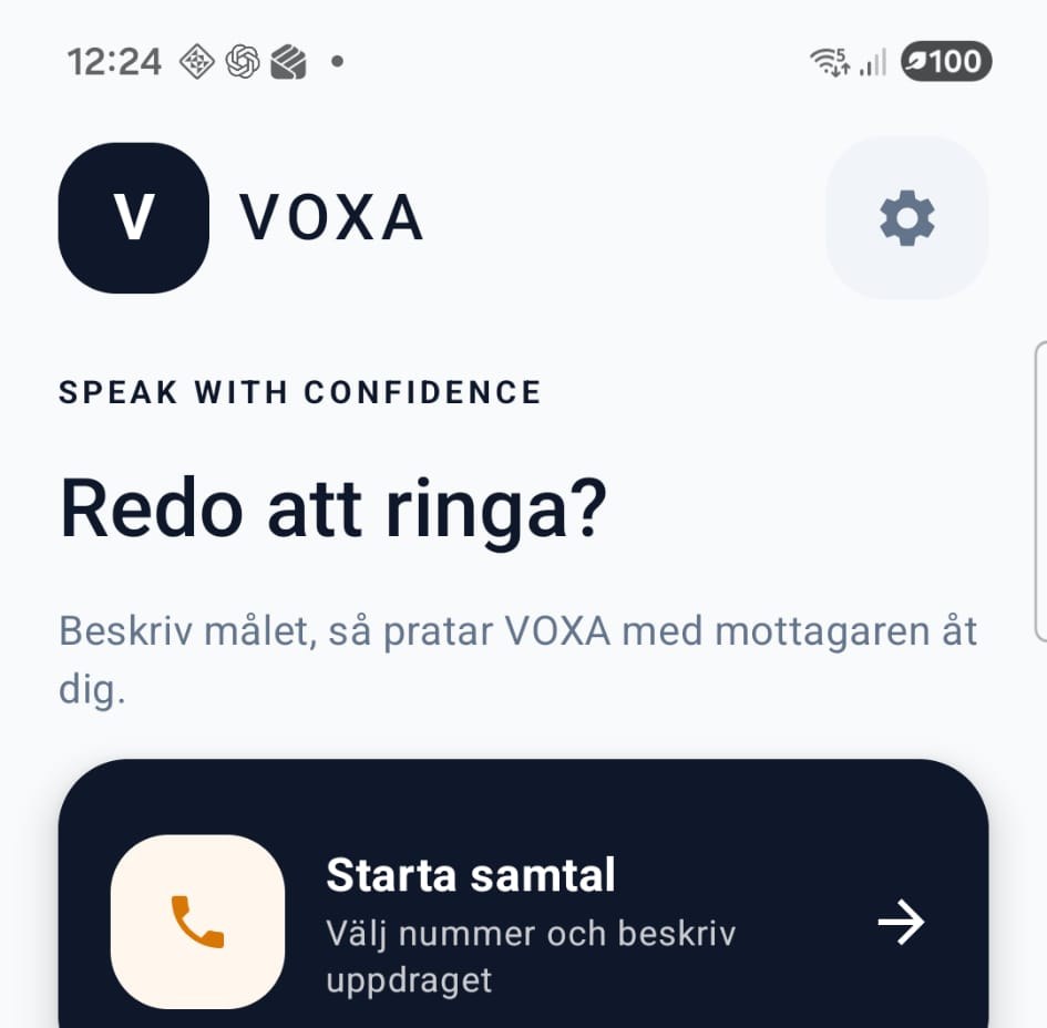 Samma skärm i VOXA med större text.